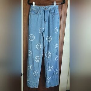Fashion Nova Blue Smiley Face Jeans